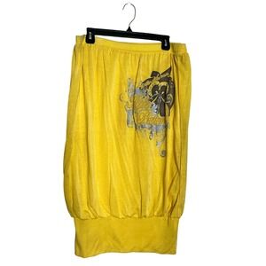 Apple Bottoms Yellow Bubble Hem Tube Top Rhinestone Graphic Y2K Strapless XL